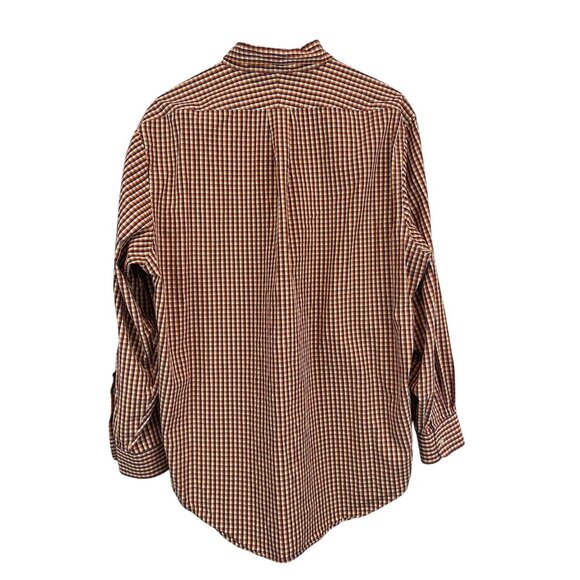 Lands End Men’s 17-34 Plaid Long Sleeve Button Down Red Yellow White Blue - Picture 2 of 6